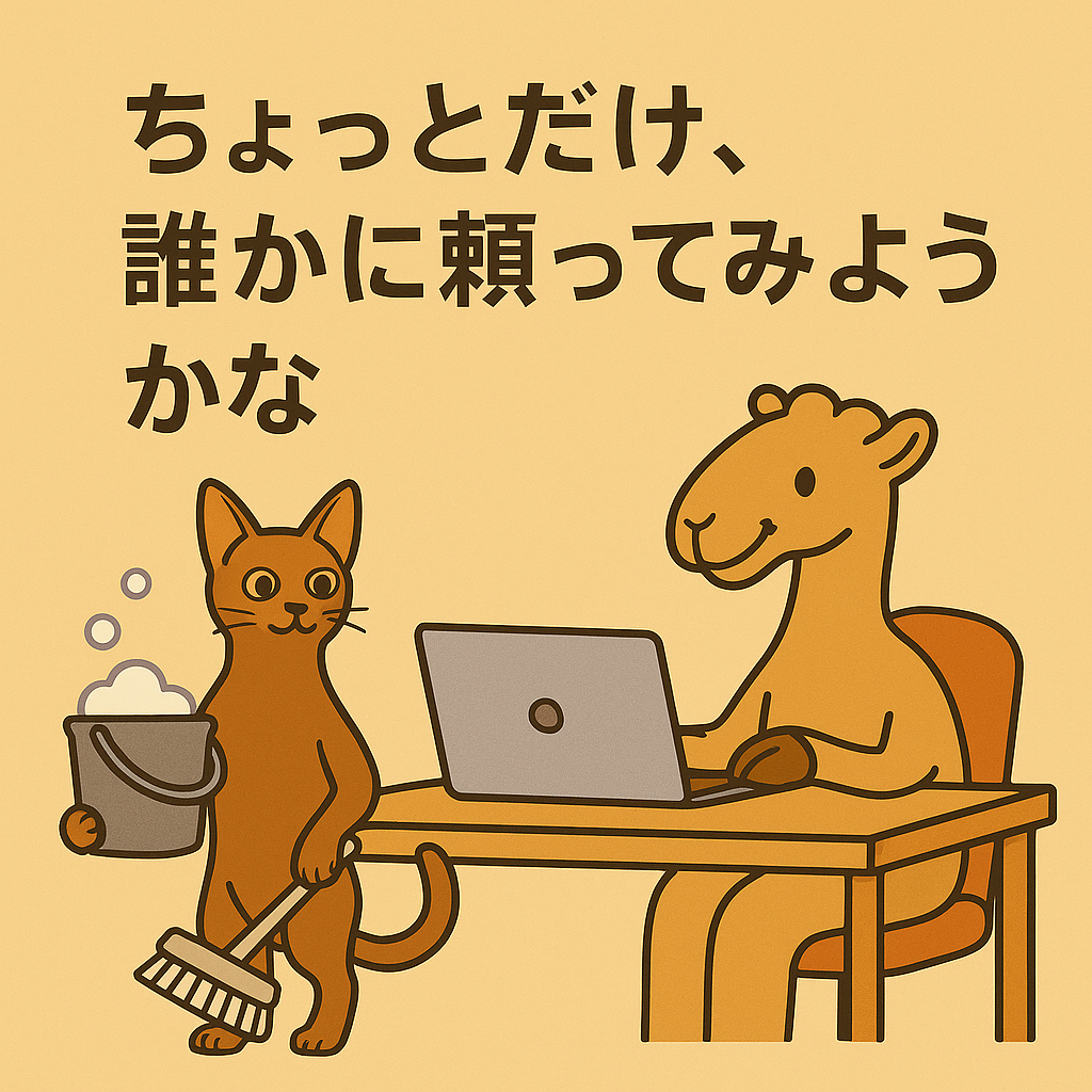 代行サービス中のアビシニアンとラクダ